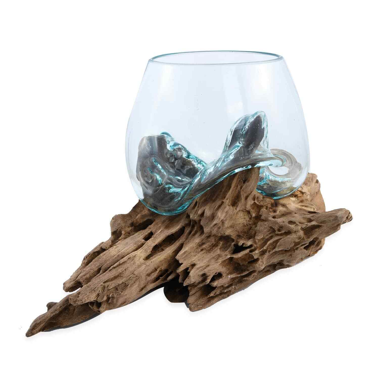 Designer  Artisan Commissioned Handblown Vase Glass Triangle Wood Base