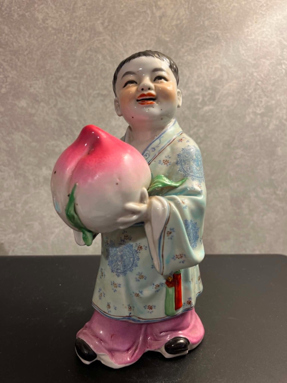 Antique Chinese Porcelain Longevity Figurine Boy Holding Peach 9\ Antique Chinese Porcelain Longevity Figurine Boy Holding Peach 9\