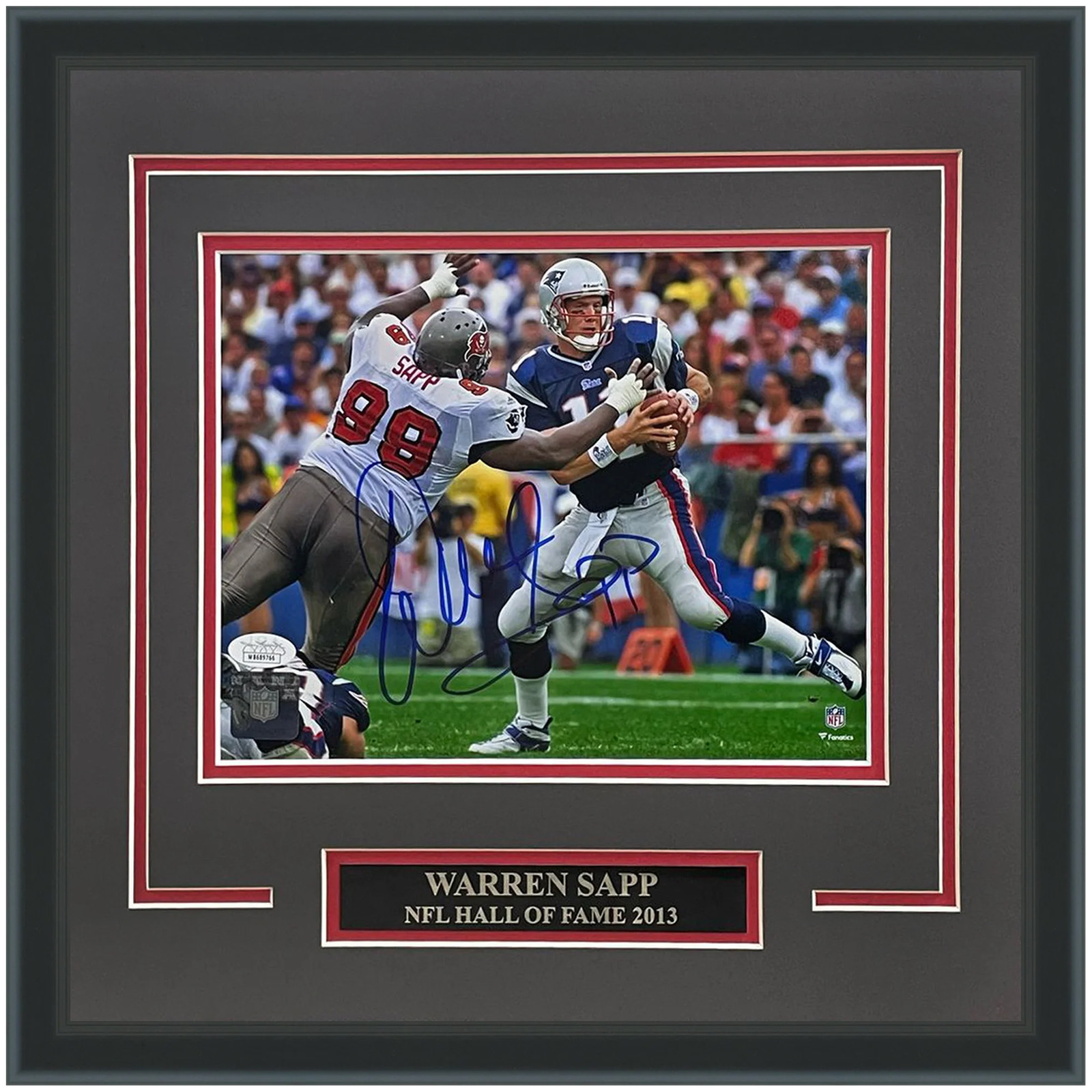 Warren Sapp Autographed Tampa Bay Buccaneers (Sacking Bledsoe) Deluxe Framed 8x1