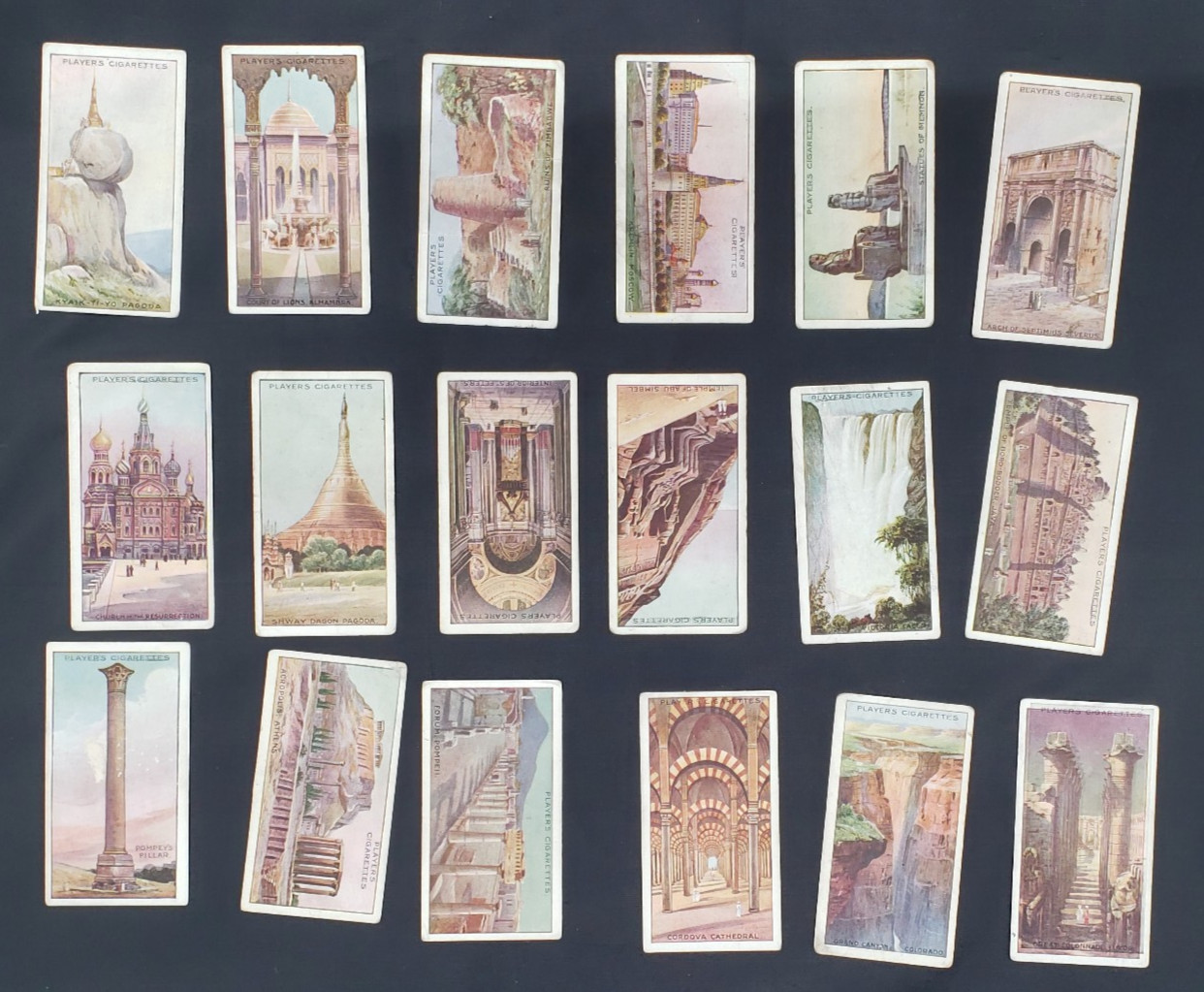 1916 JOHN PLAYER & SONS WONDERS OF THE WORLD 18 DIFFERENT TOBACCO CARDS