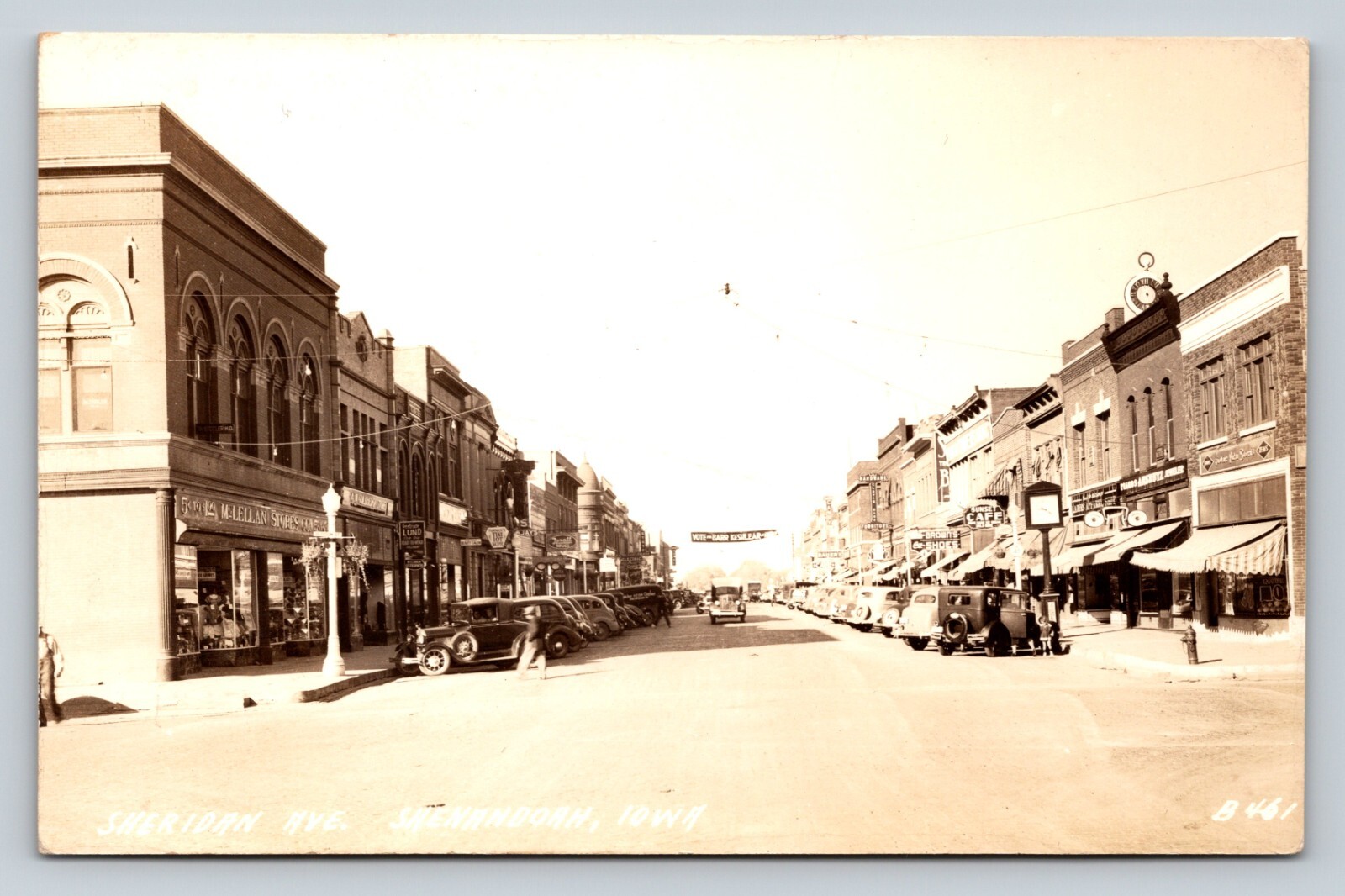 RPPC Sheridan Ave Shenandoah IOWA Classic Cars Vote Ad Banner VINTAGE Postcard