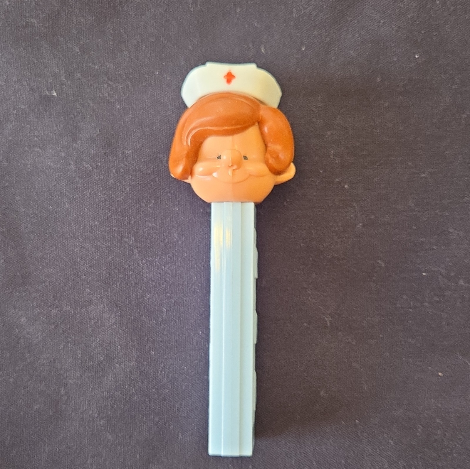 Vintage Pez Dispenser Brunette Hair Nurse No Feet LIGHT BLUE Base Austria 1960s
