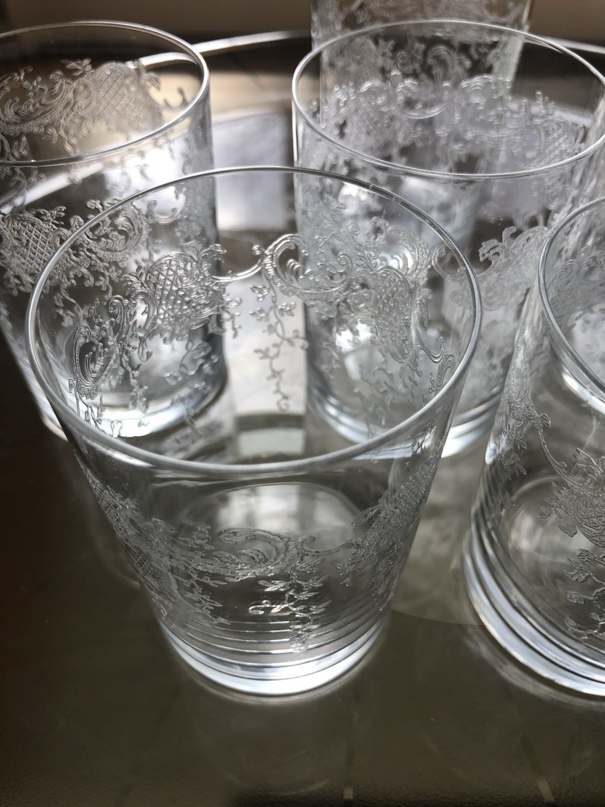 Antique Classic Crystal 4 oz Etch Baccarat ? Glass/Tumbler Swirl Auth set of 6