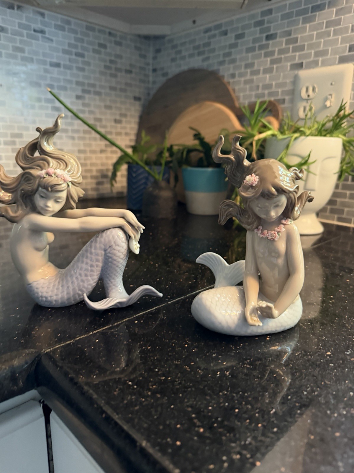 Pair Retired Lladró Porcelain Mermaid Figurines  (#1413) and  (#1415)