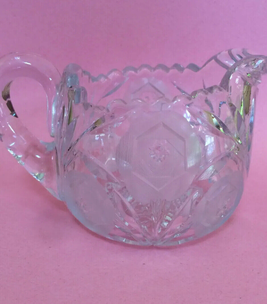 Vintage Cut Glass ~ Creamer / Pitcher ~ Floral Pattern