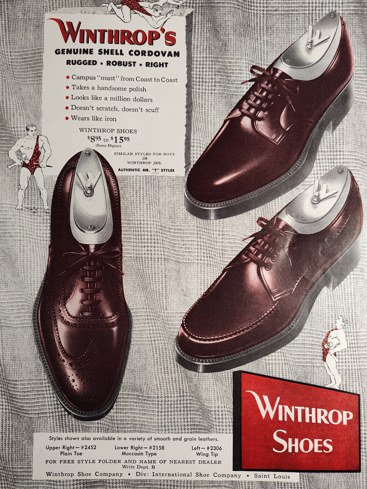 1950 Original Esquire Art Ad Advertisements Winthrop Shoes Gossards Girdles