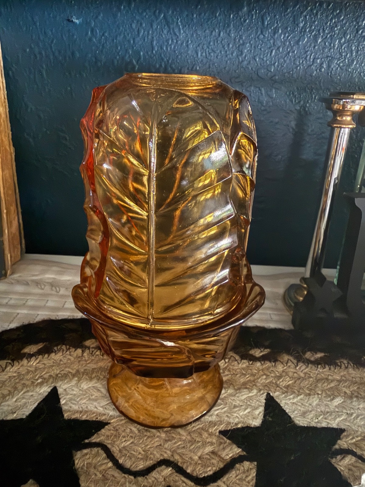 Unique Vintage Viking Amber  Cabbage Leaf Fairy Lamp. NO CHIPS OR CRACKS 7