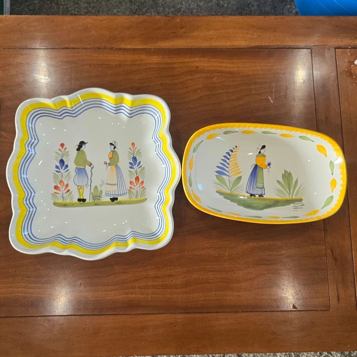 2 Vintage Henriot Quimper Signed French platers Breton Women Pottery 2 Vintage Henriot Quimper Signed French platers Breton Women Pottery
