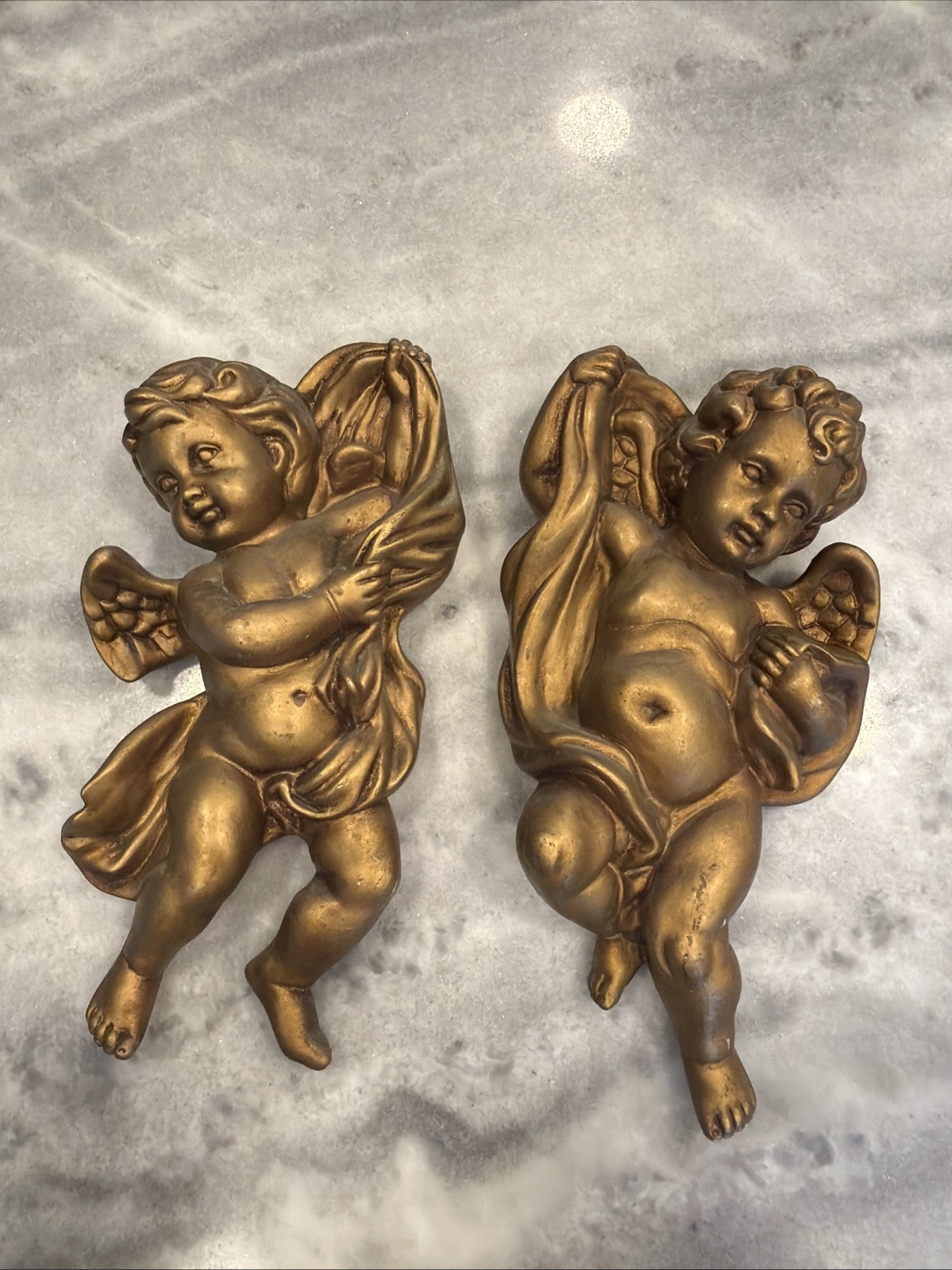 Vintage Homco Gold Chair Wall Plaques Pair 1120 Angels Putti Set of 2 Medium MCM