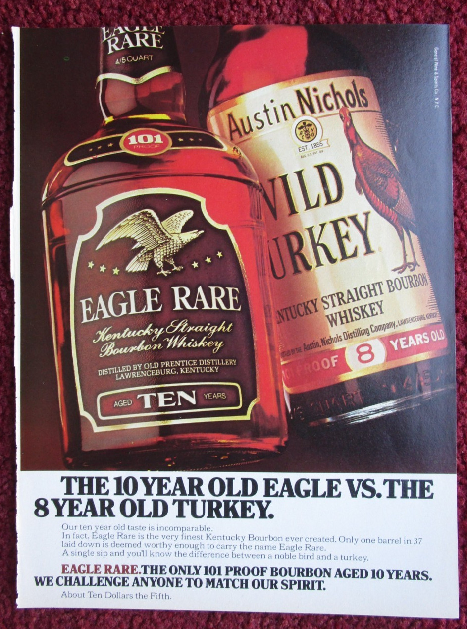 1977 EAGLE RARE Bourbon Whiskey Print Ad ~ Compare Eagle Rare with Wild Turkey