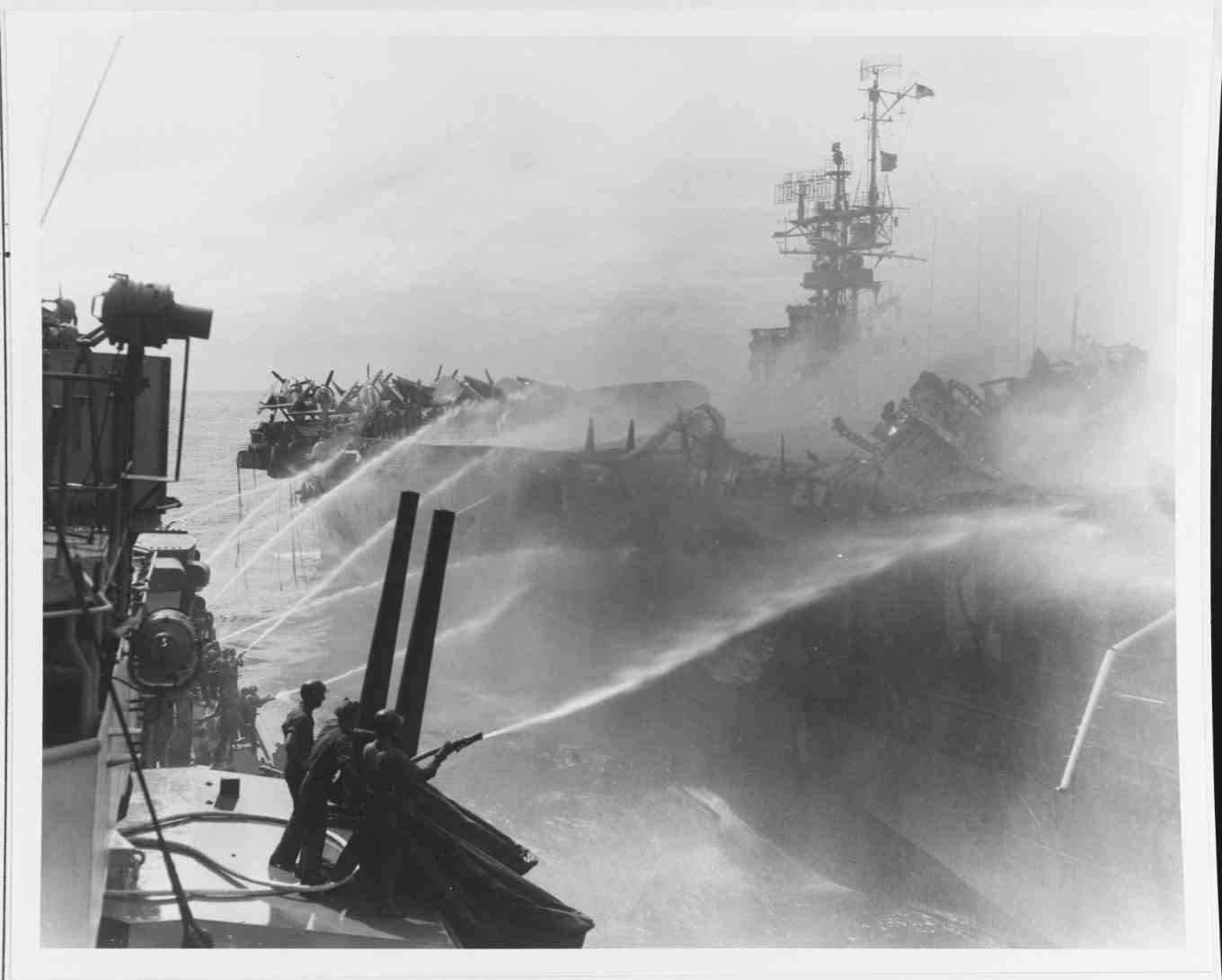 WWII US Navy Crew Firefighting Damaged Aircraft Carrier Military Poster Print