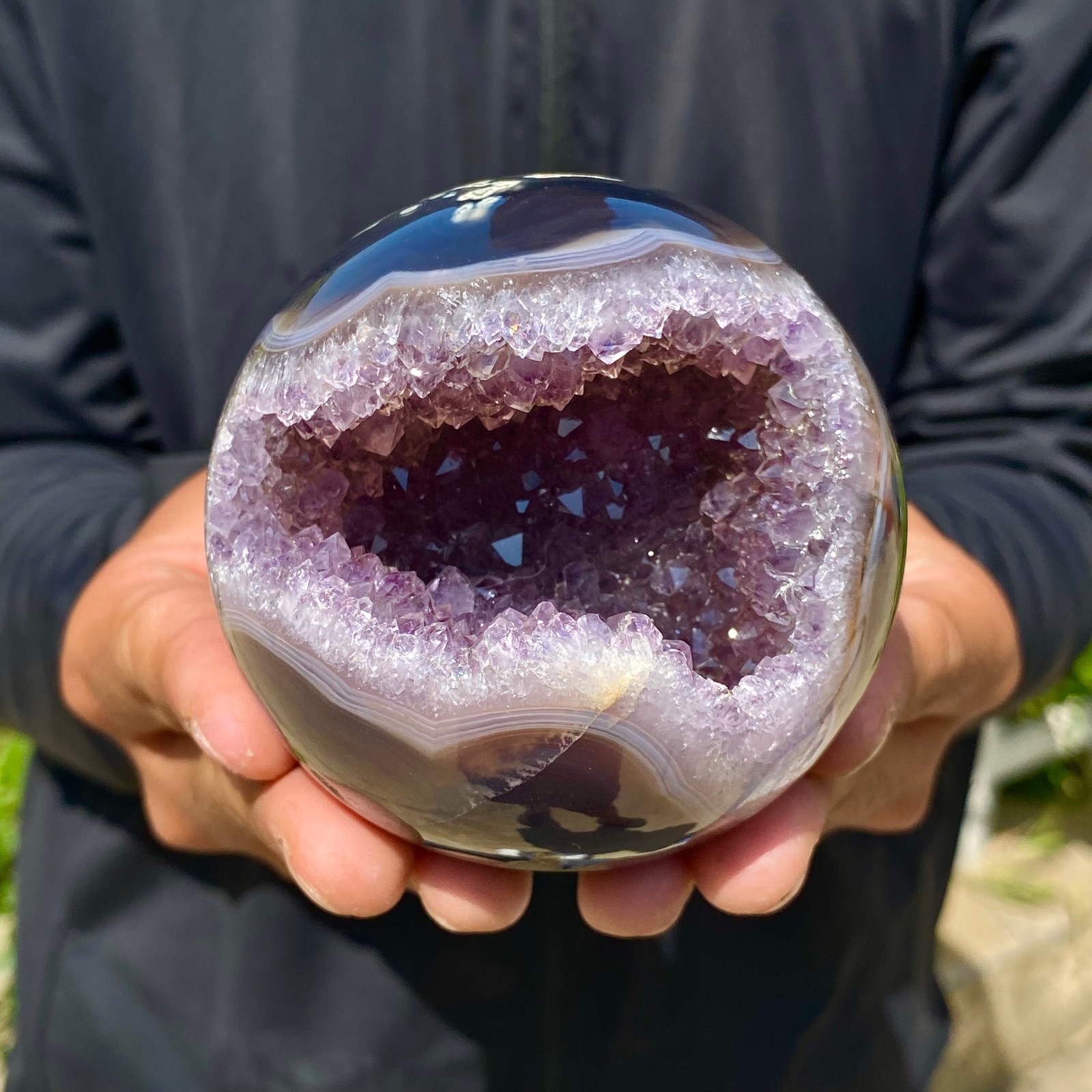 1.21LB Natural Agate Open Smile Sphere Amethyst Geode Healing Wealth Crystal Dec