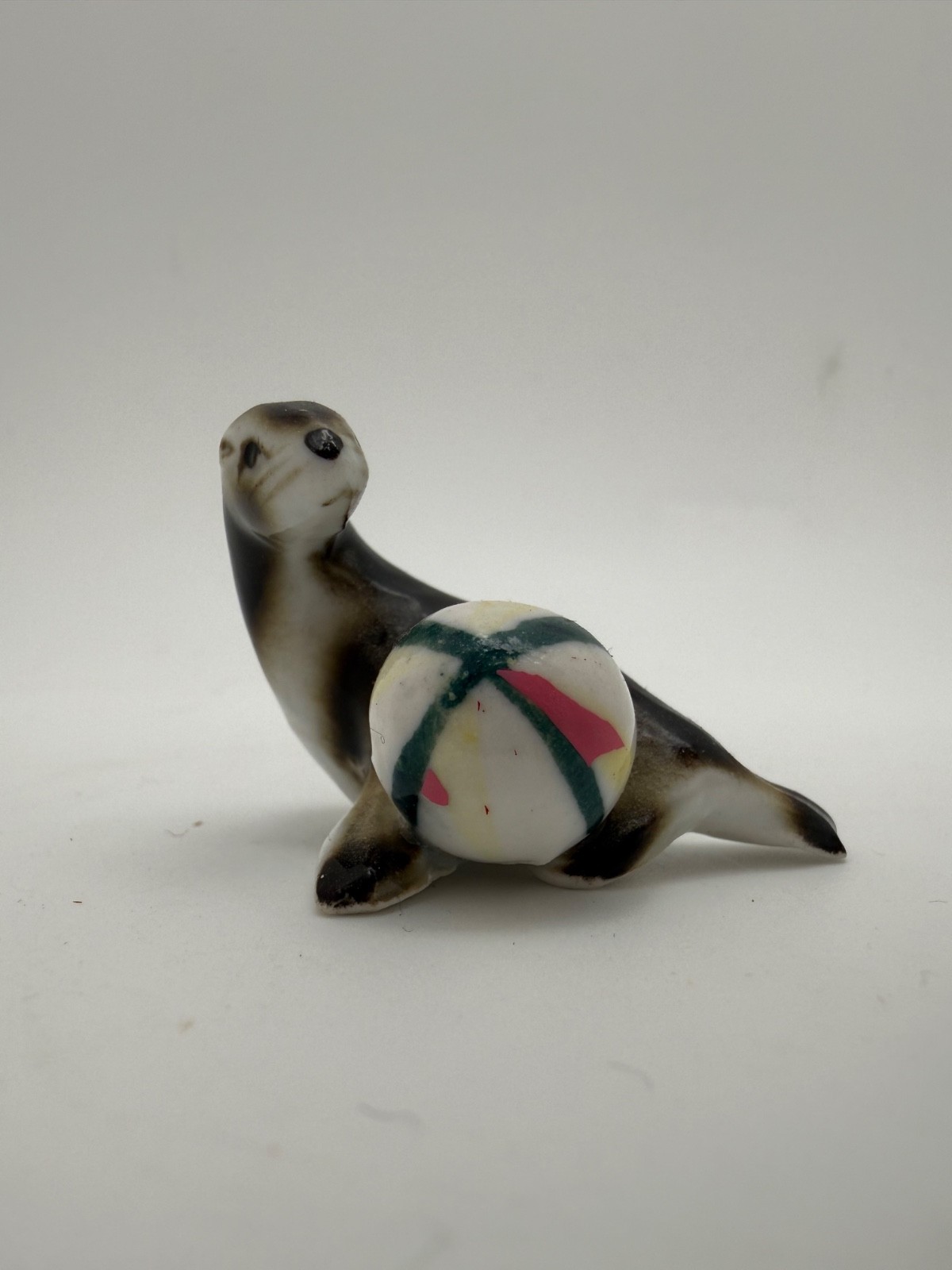 Vintage Miniature Ceramic Circus Seal Sea Lion w Ball Figurine Porcelain 1.5”