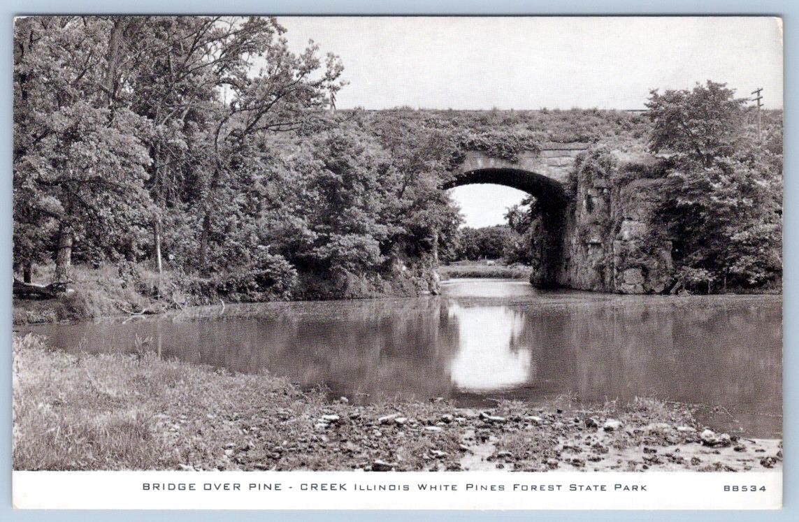1930-40s RPPC BRIDGE over CREEK ILLINOIS WHITE PINES FOREST PARK CHILDS POSTCARD