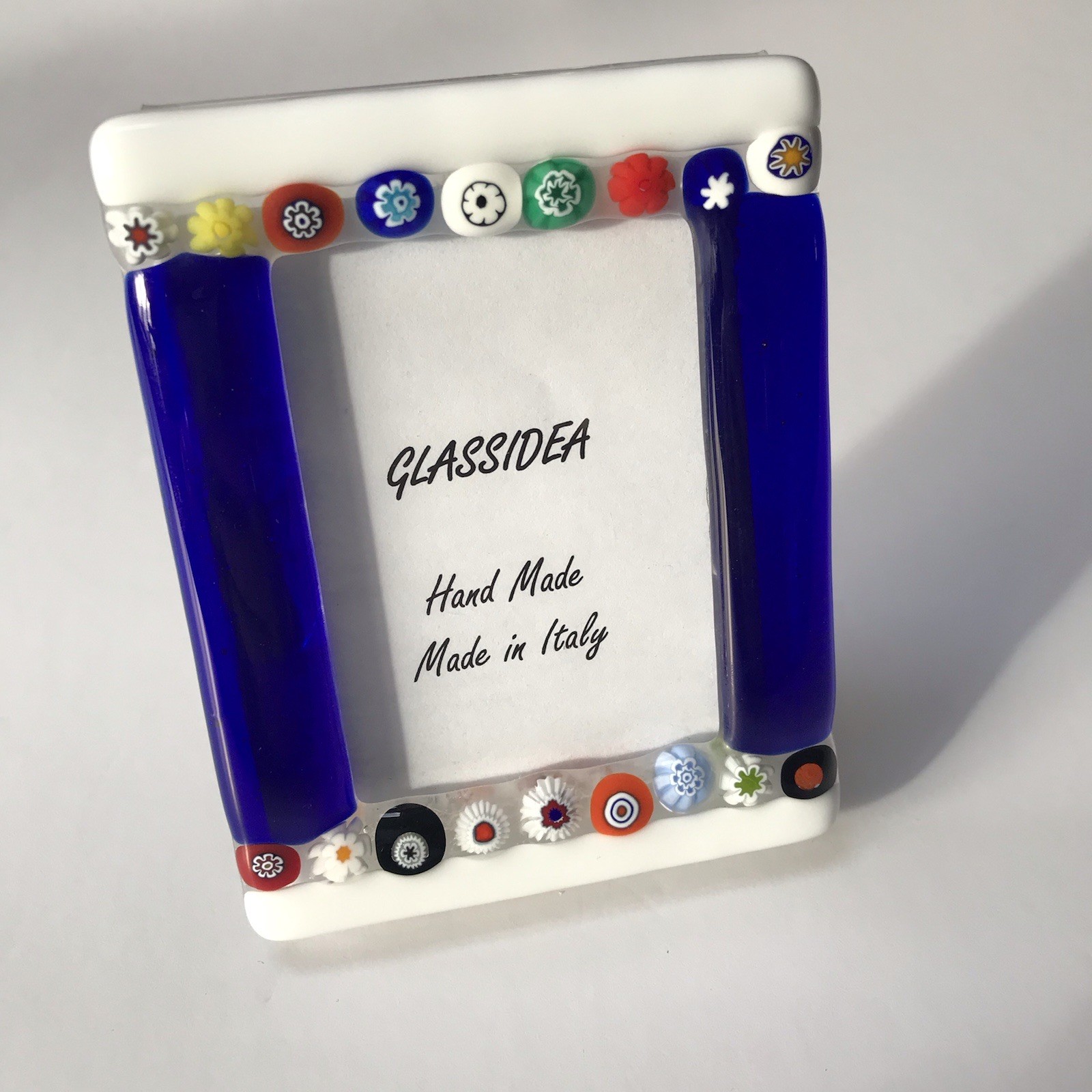 Murano Glass Mini Picture Photo Frame Blue Millefiori Fused Art Tabletop Decor