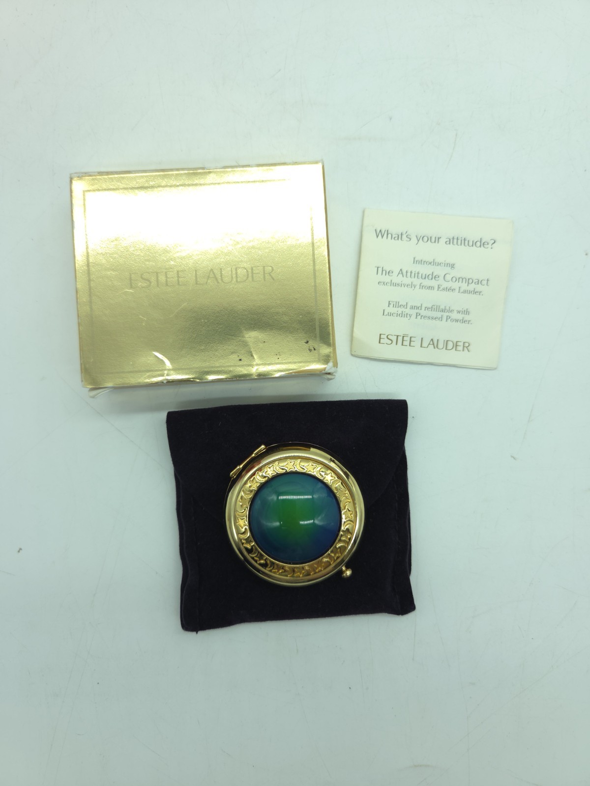 Vintage Estee Lauder The Attitude Mood Stone Lucidity Pressed Powder Compact