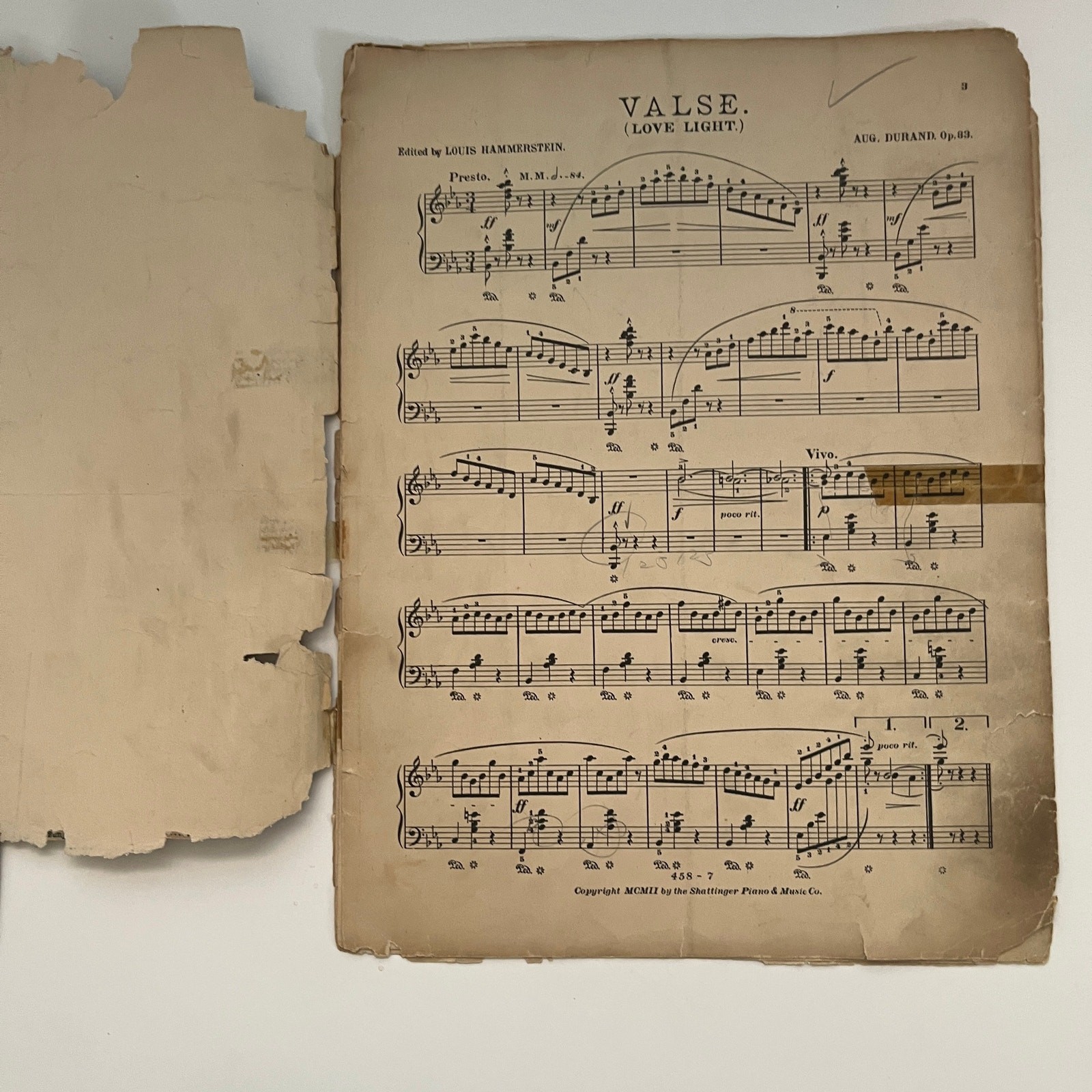 Valse Louis Hammerstein Aug Durand 1902 Antique Sheet Music SV26-2
