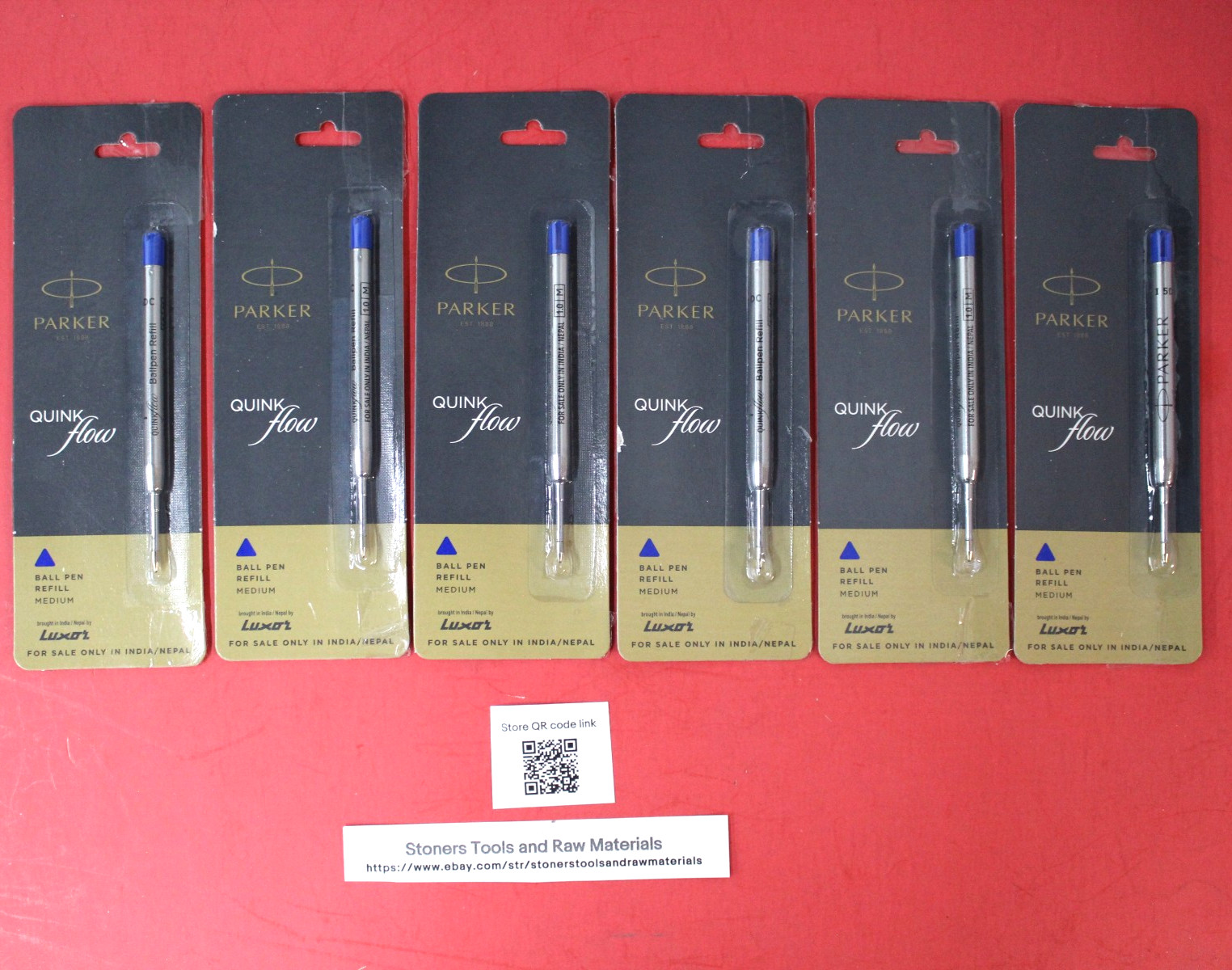 6 X Parker Quink Flow Ball Point Pen BP Refill Refills Blue Ink Medium Nib New