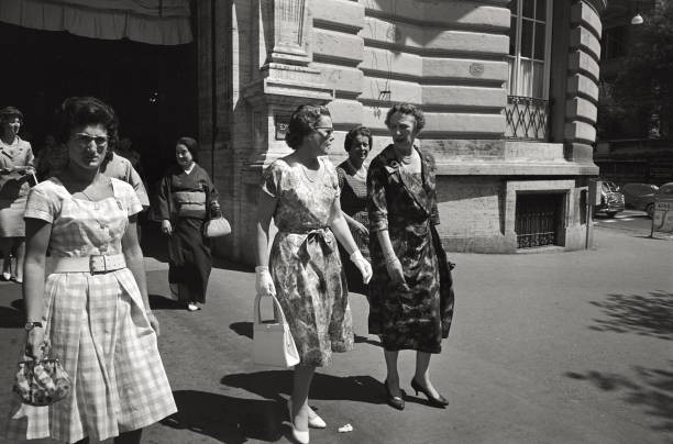 Group of women coming out of a hotel during Rome Olympics Rome 1960 Old Photo