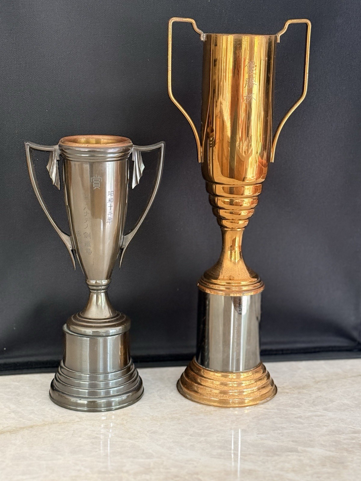 Rare 1936 Japanese American San Bernardino Dojo Bronze Trophy Pair Dodge LA