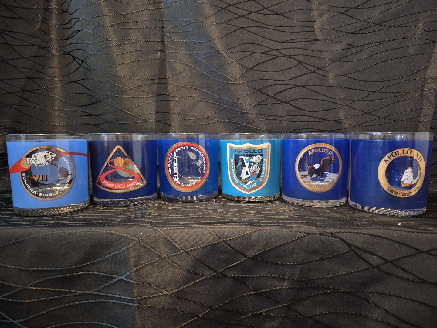 Vintage Houze Art NASA Apollo Mission Glasses Set (6) Lowball Whiskey MCM 7-12