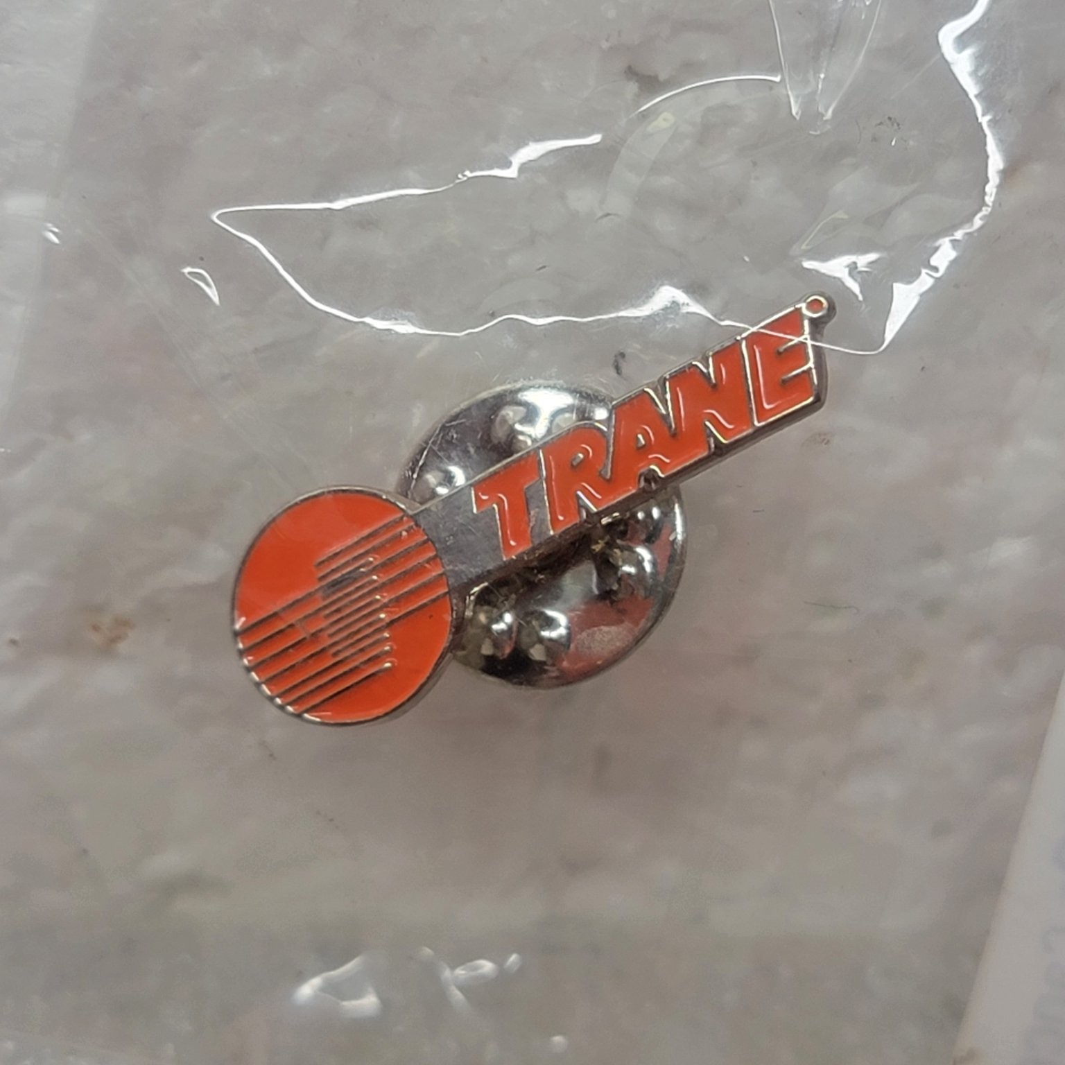 Trane Pinback Button Logo Lapel Hat Pin Metal Vintage HVAC Orange Logo AC