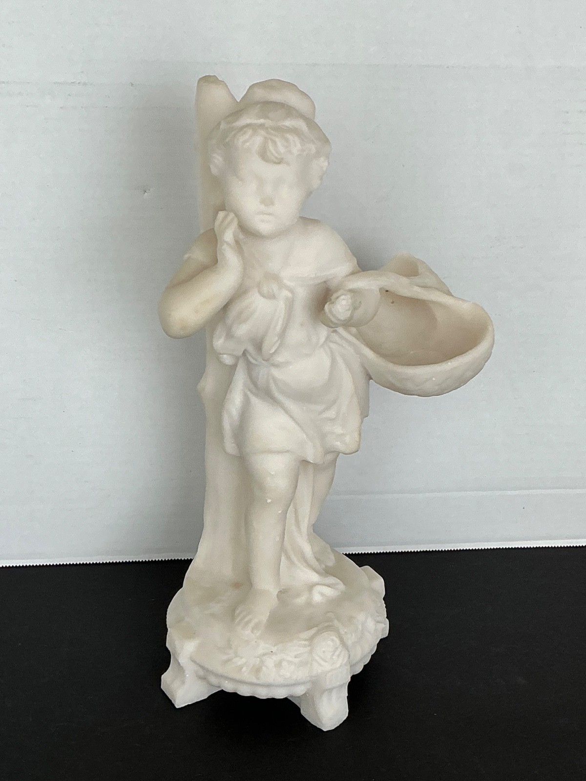 VTG 1923 Early 20th Century Chalkware Porcelain Cherub Statue 13” x 6” Signed