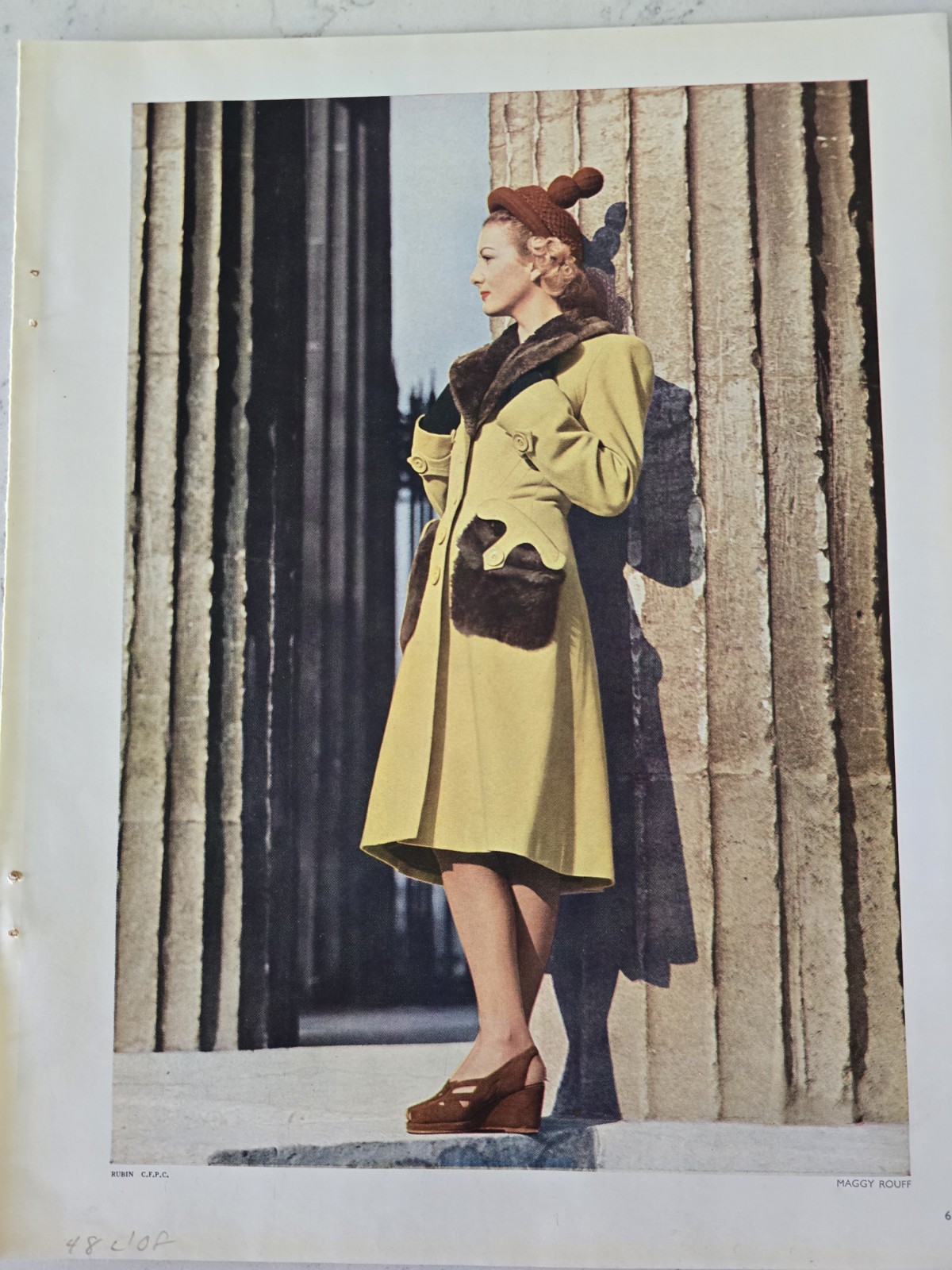 1948 Women's Maggy Rouff Coat fur trim pocket collar vintage fashion ad 1948 Women's Maggy Rouff Coat fur trim pocket collar vintage fashion ad