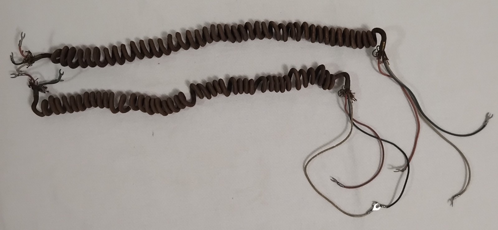 2 X Antique telephone Vintage cloth covered brown coil cord 3 cond.