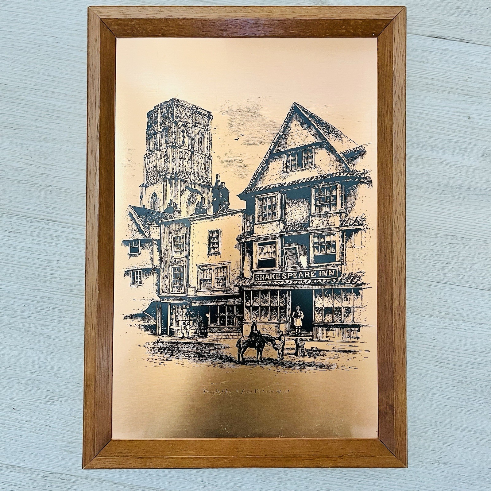 copper-plate etching of the Shakespeare Inn on Temple Street in Bristol, England