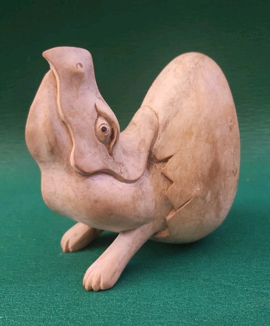 Arthur Court Wood Carved Dinosaur Triceratops Hatching From Egg Figure, Pls Read