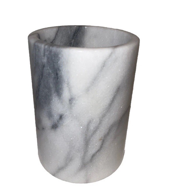 Natural nice White/Gray Veined Marble Cylinder Utensil Holder