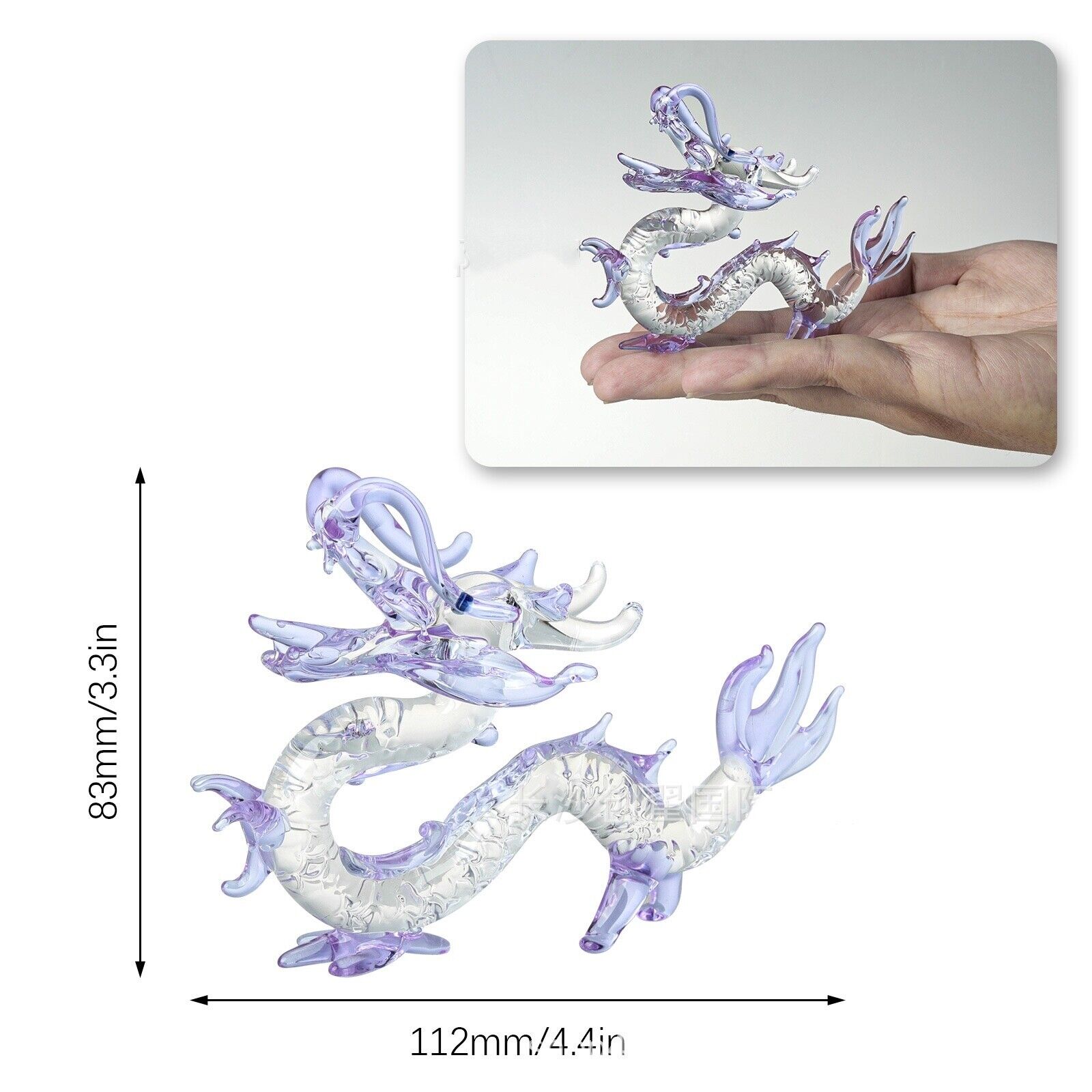 Color Crystal Dragon Figurine Collectible Hand Blown Glass Animal Ornament Gift