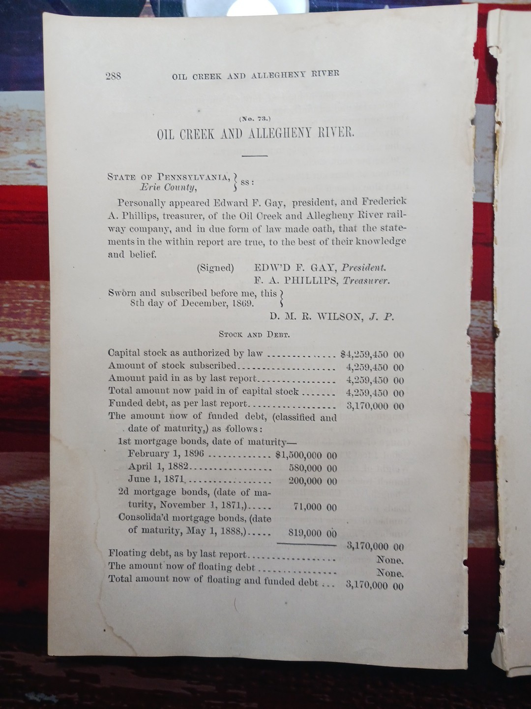 ☆ 1869 Pennsylvania Train Report OIL CREEK & ALLEGHENY RIVER RAILROAD Corry PA