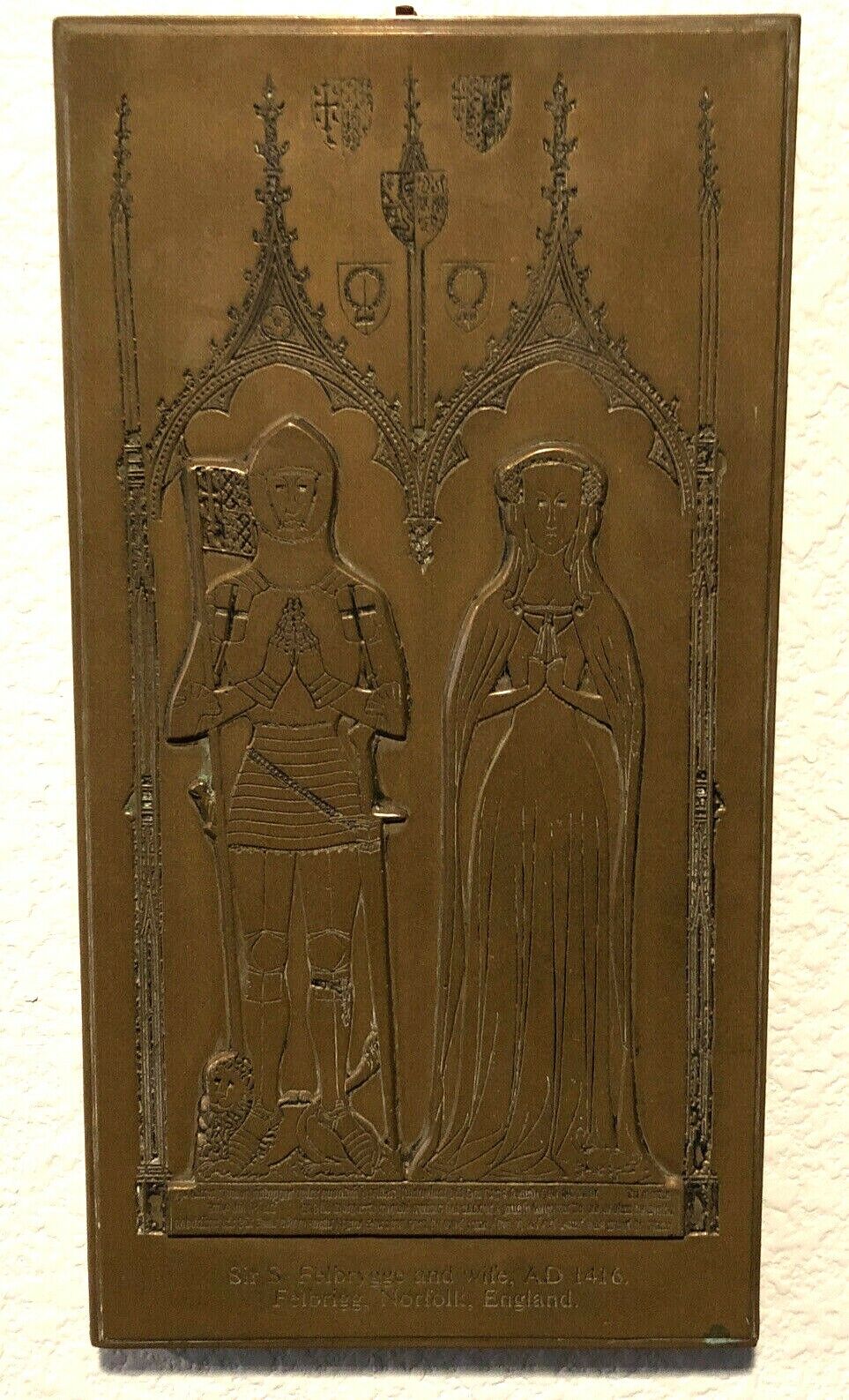 VTG Brass Handmade Plaque Sir Felbrygge & Wife 1416 AD Felbrigg Norfolk, England