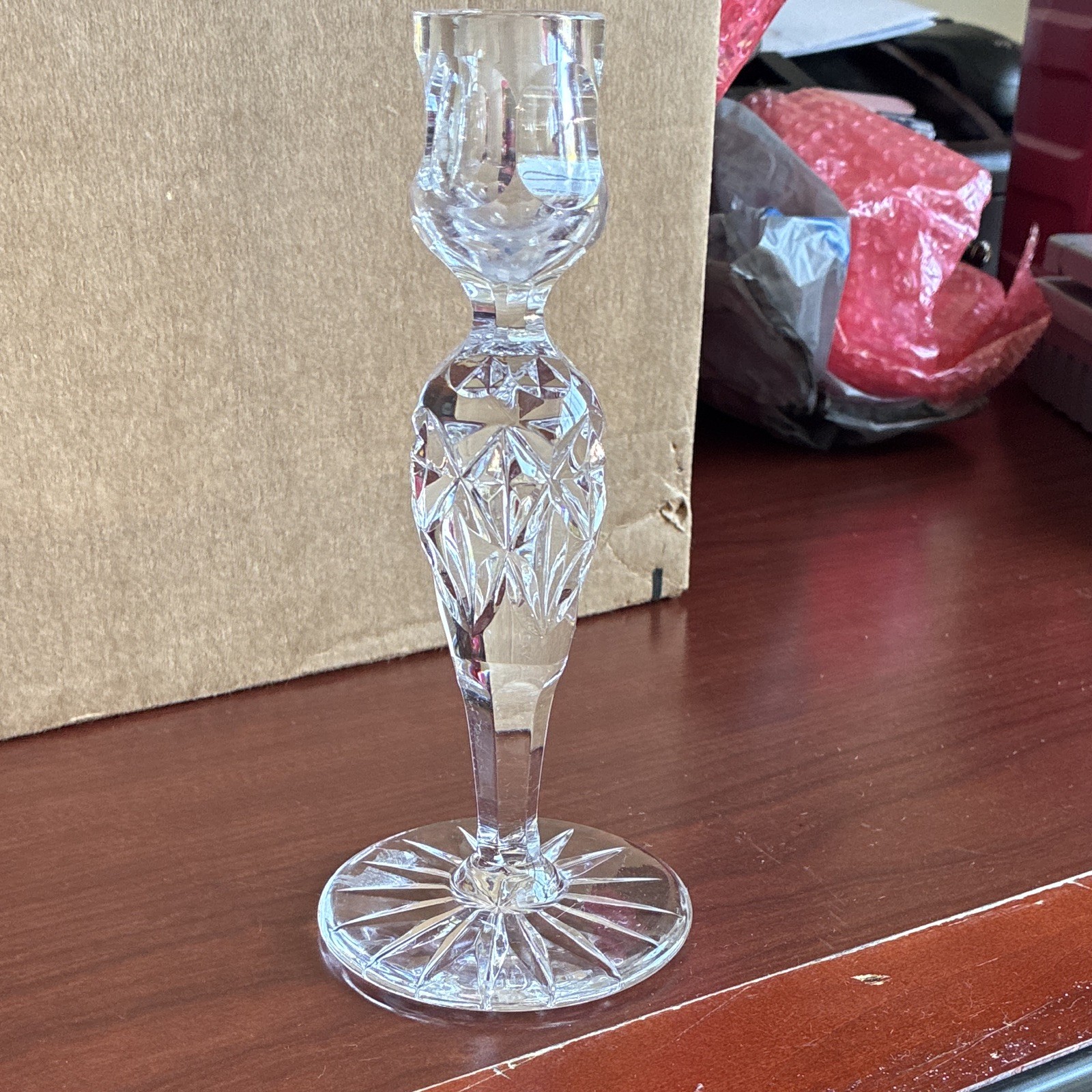 vintage lead crystal candlestick holder featuring starburstcut glass pattern vintage lead crystal candlestick holder featuring starburstcut glass pattern