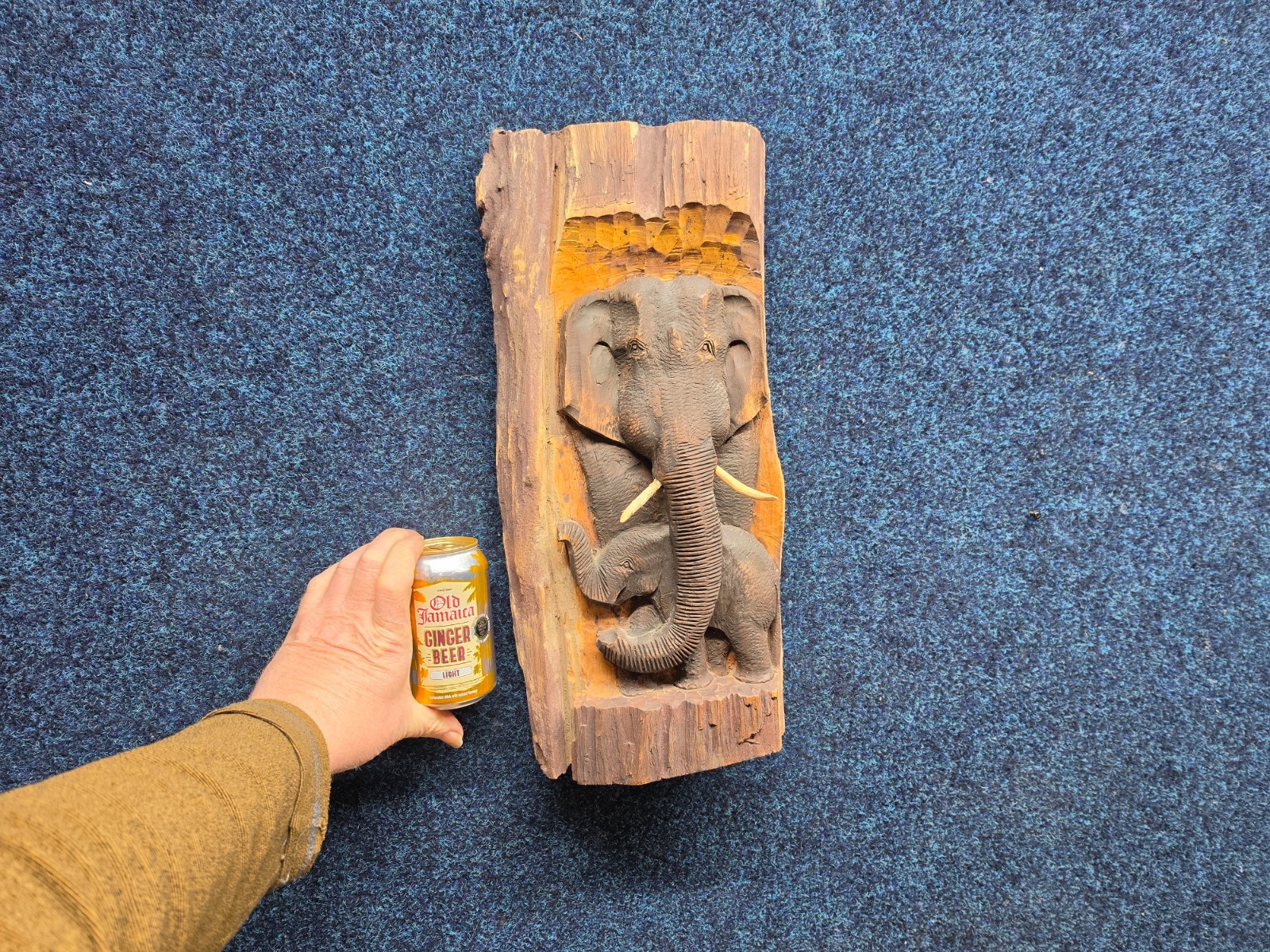 Vintage Hand Carved Wooden Elephant wall plaque Ornament