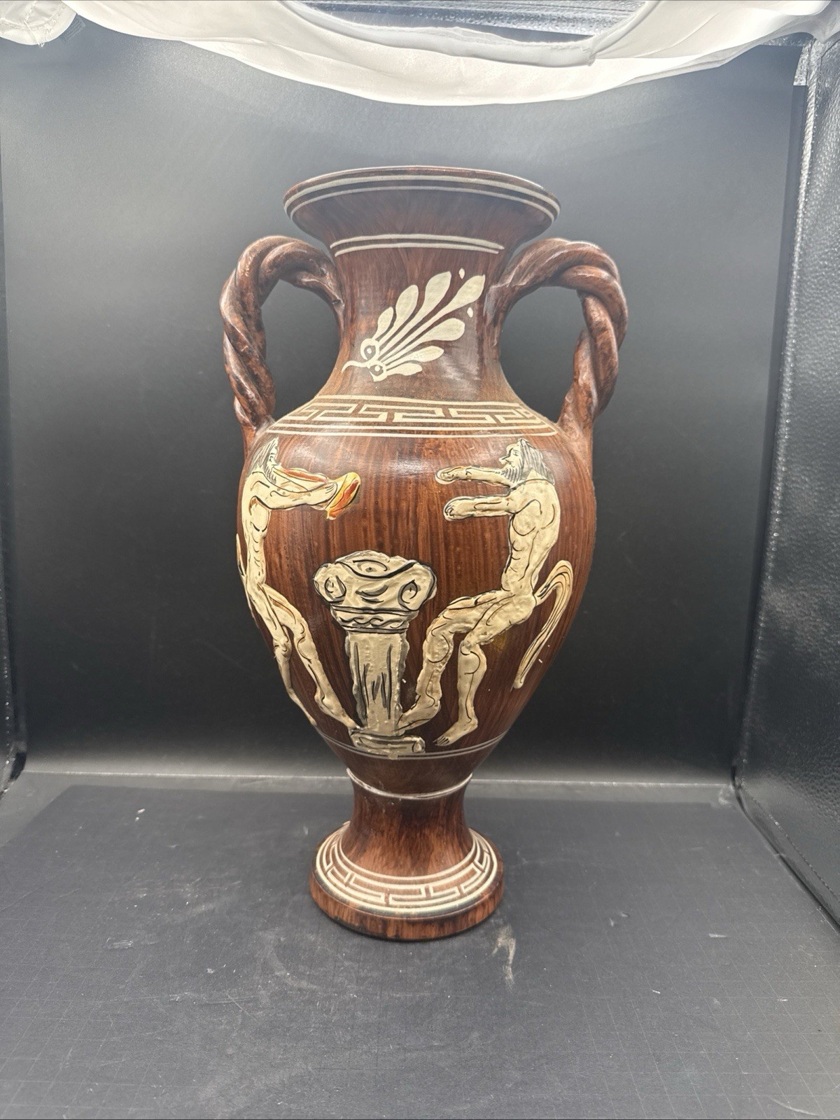 Large Greek Amphora Pottery Vase 16” Mythological Figures Decorative Urn