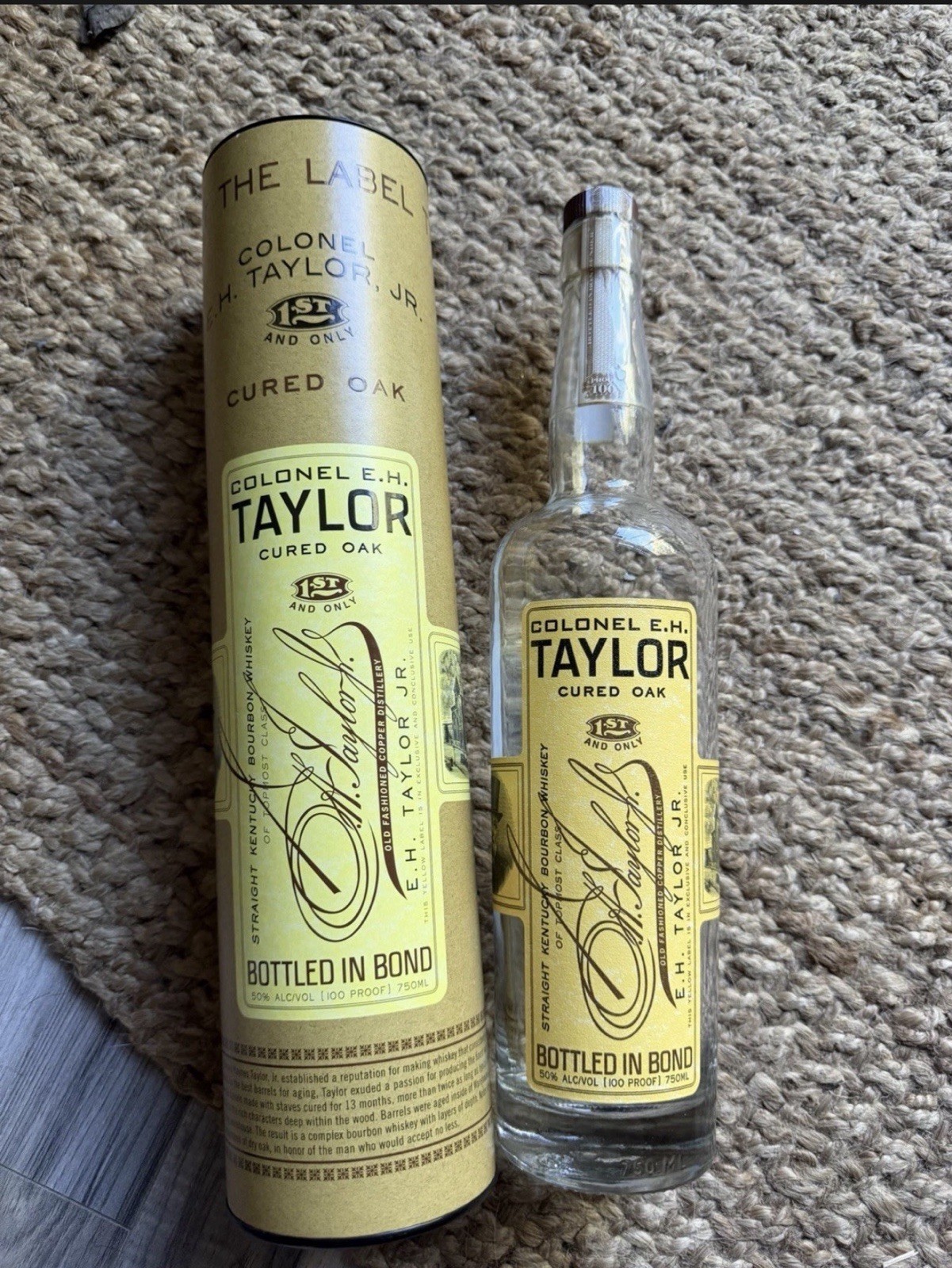 Colonel E.H. Taylor  Cured Oak Empty Bottle & Tube Rare - Excellent Condition 