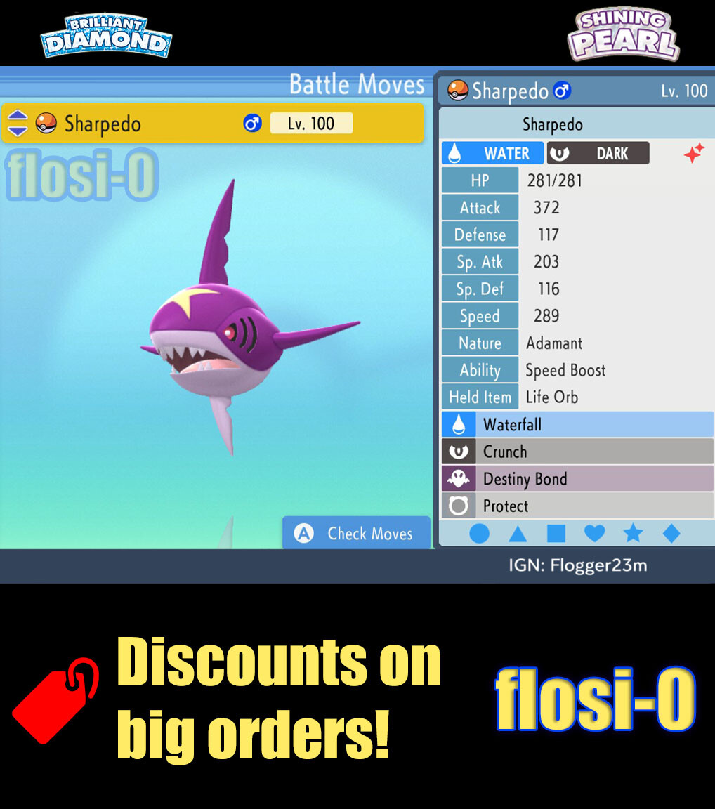 6IV Shiny Sharpedo Pokemon Brilliant Diamond and Shining Pearl