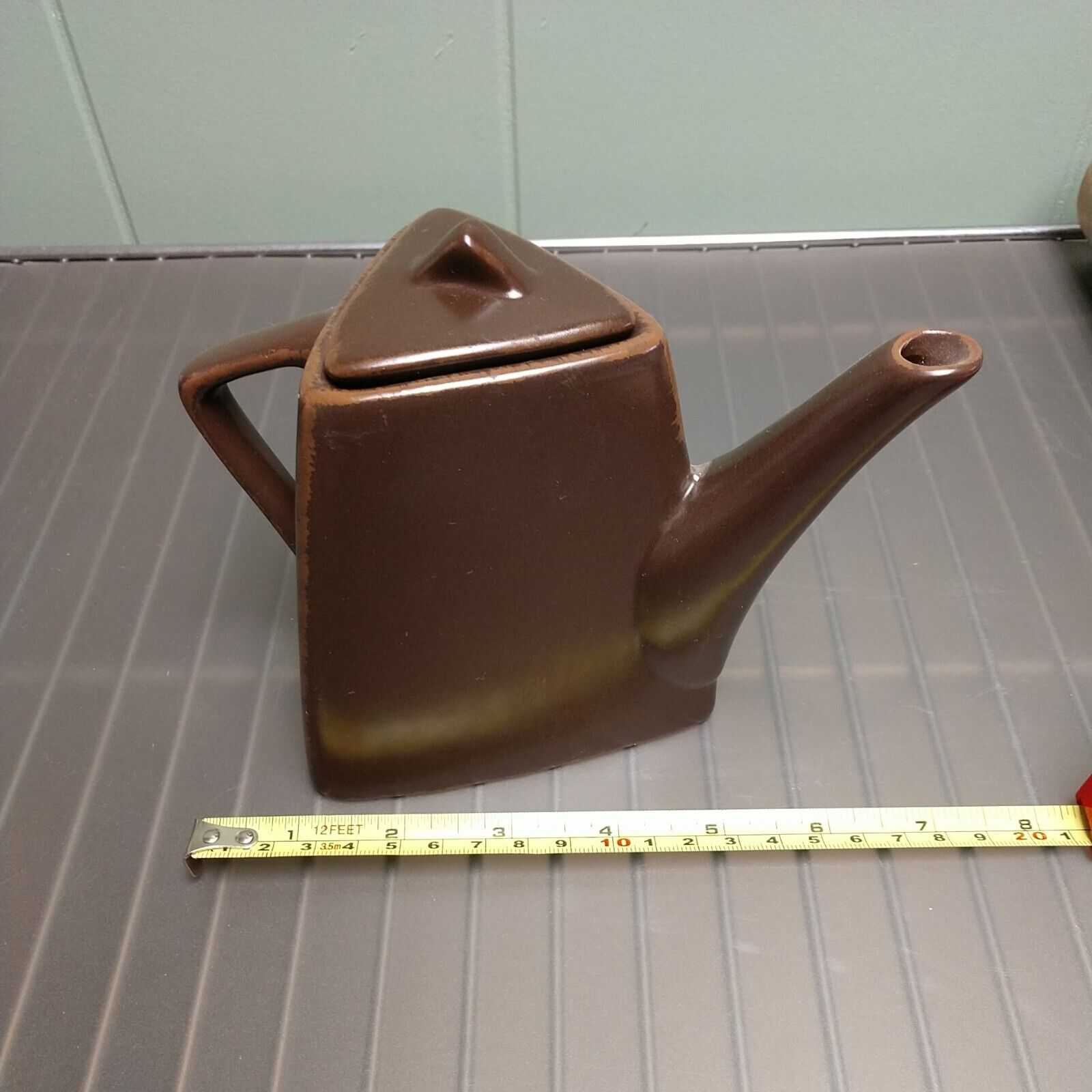 Designpac Teapot: Triangular Brown Tea Pot, Stoneware Art Deco Style Pre-owned 