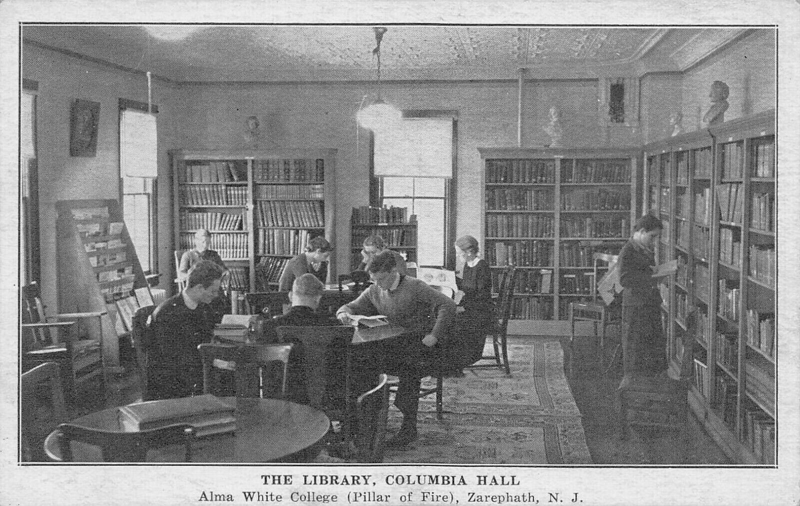 The Library, Columbia Hall, Alma White College, Zarephath, N.J., Early Postcard