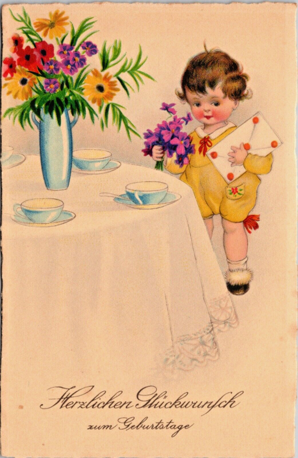 A/S Cute Kid Card Smiling Baby Boy Short Pants Fuzzy Shoes Flowers  P.UN. N-356