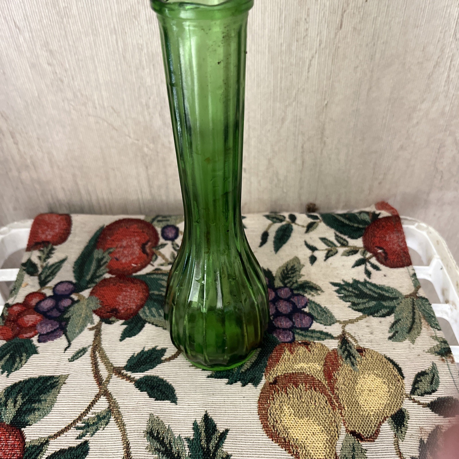 Vintage Green Ribbed bud vase