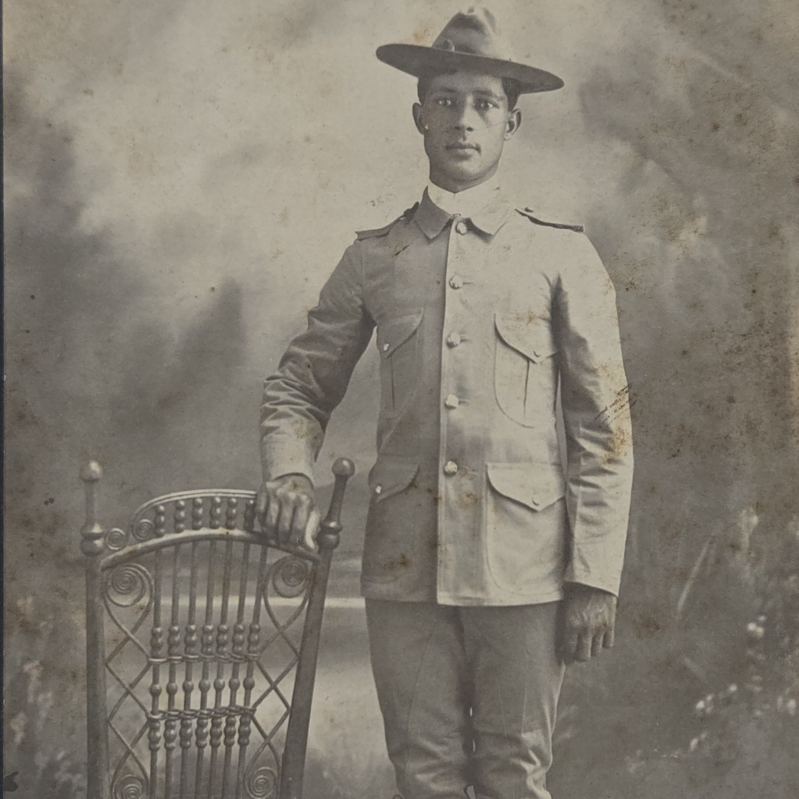 Antique Mounted Photograph of Young African American WWI-Era Soldier