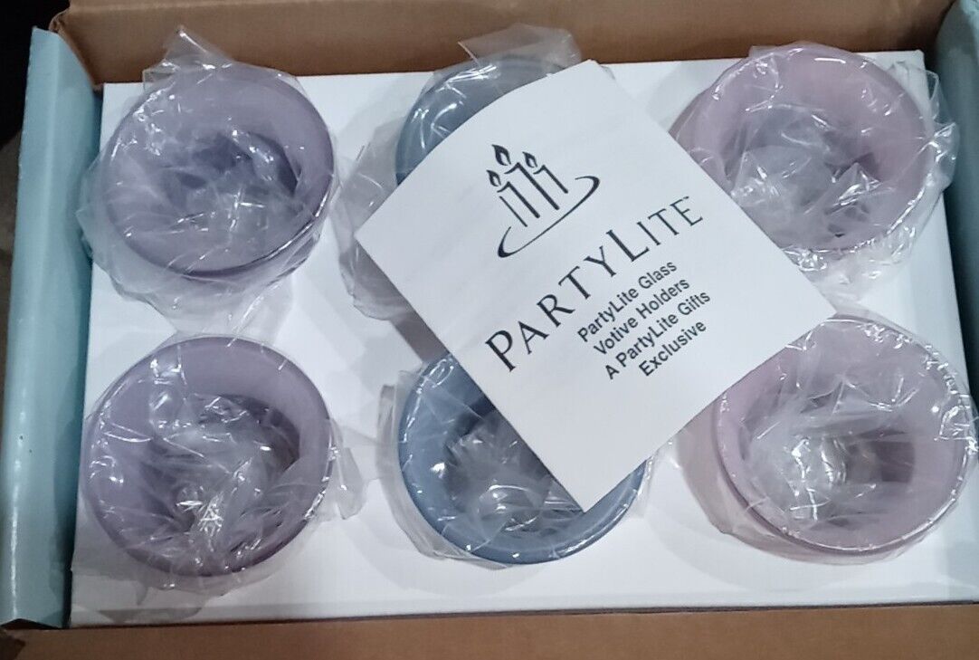 PartyLite 6 Pastels Glass Votive Candle Holders P7299 Purple Blue Pink New Boxed