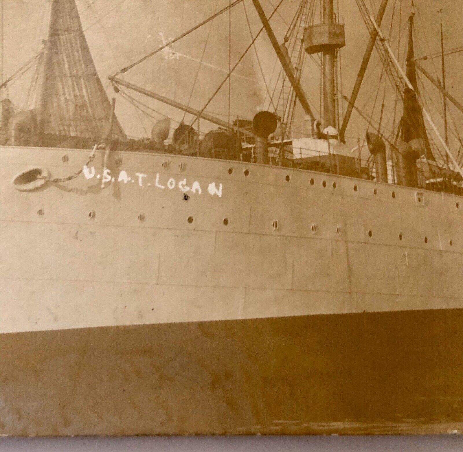 Vintage RPPC c1910 USAT Logan Army Transport Ship Real Photo Postcard ￼
