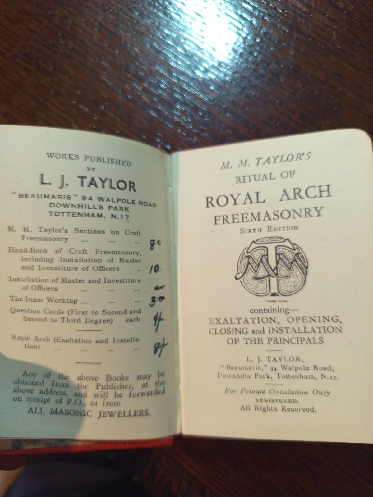 M. M. Taylor\'s Ritual of Royal Arch Freemasonry sixth Edition masonic/582 M. M. Taylor\'s Ritual of Royal Arch Freemasonry sixth Edition masonic/582