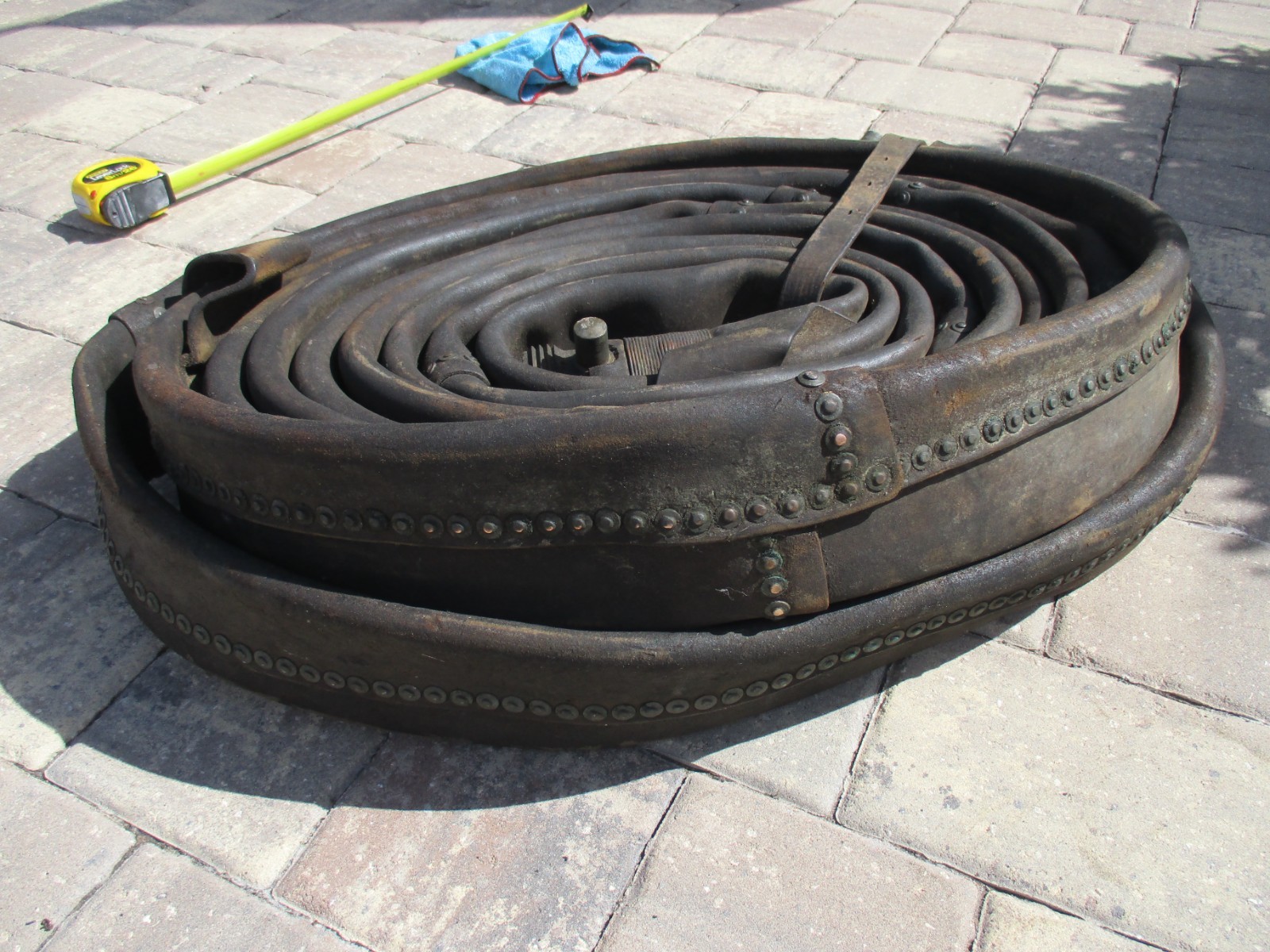 Antique  Fireman  Leather Riveted Fire Hose Historic Original  Extremely Rare