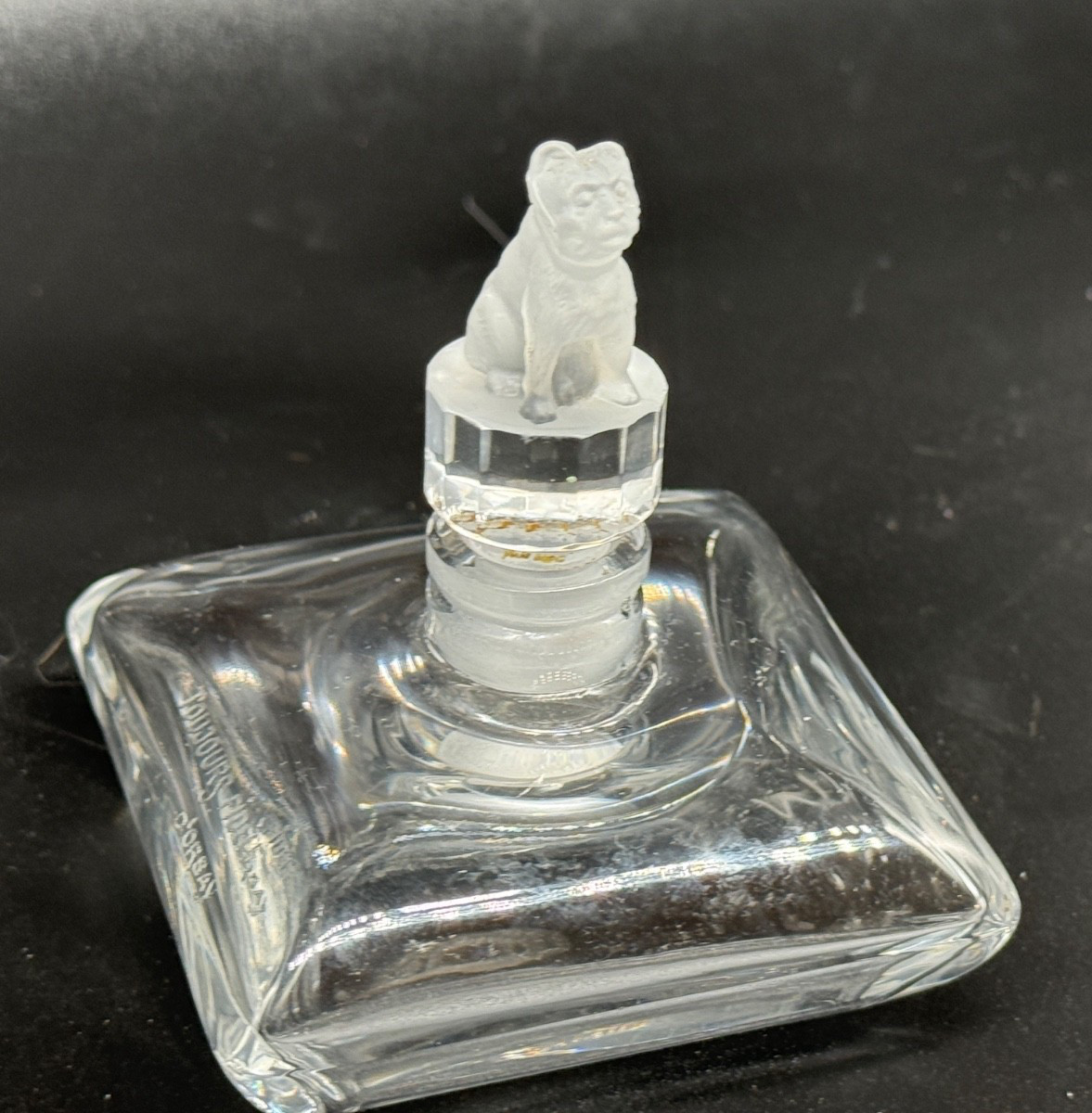 Antique Cristal Nancy France Crystal Perfume Bottle - French Bull Dog Art Deco